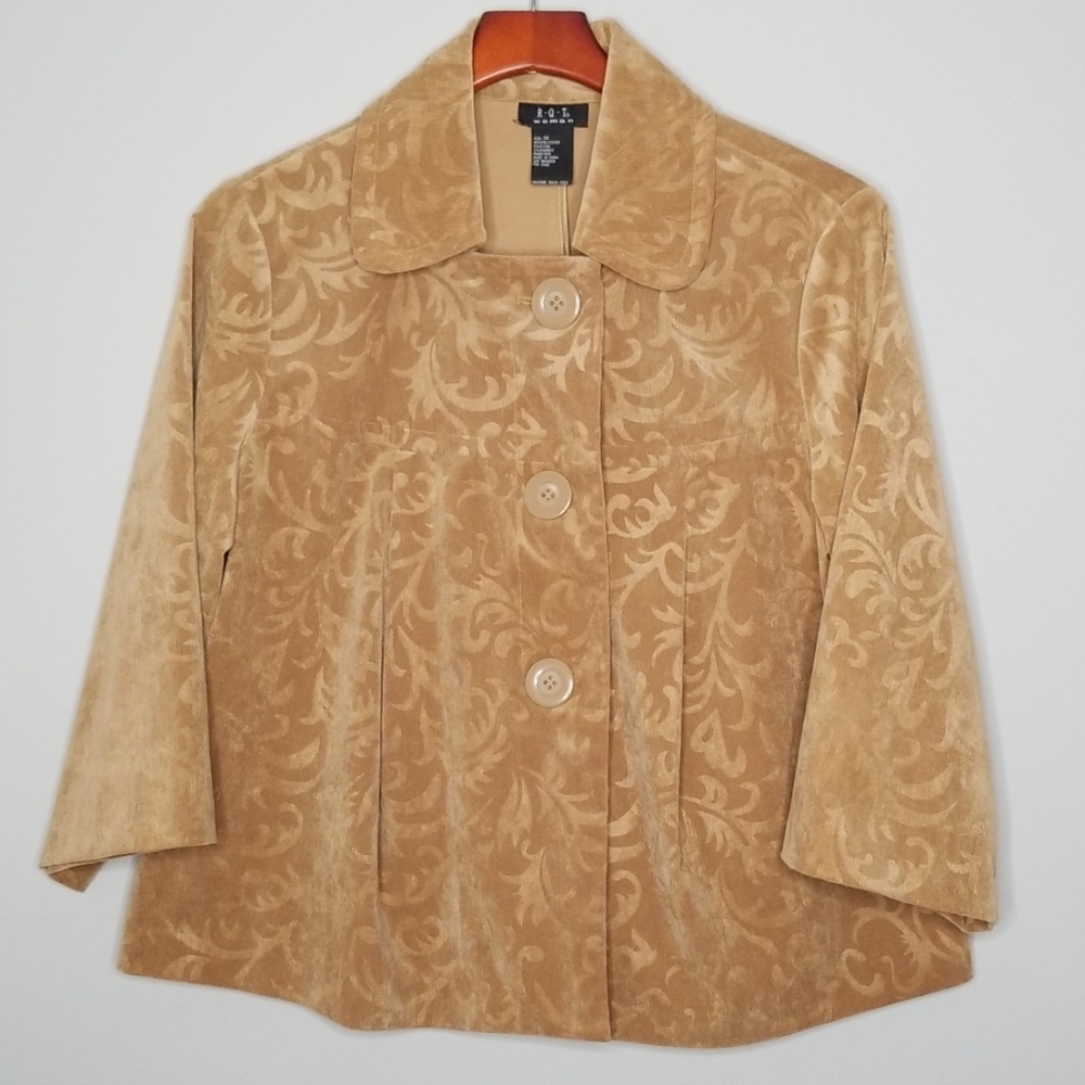{RQT Woman} Brown Tan Corduroy Scroll Swing Jacket